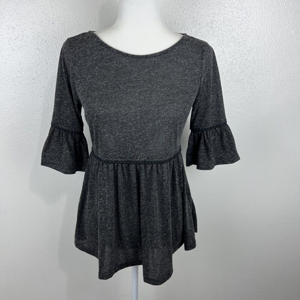 eShakti Blouse Women 0 Grey Short Sleeve Peplum Relaxed Fit Boho Casual Top - Picture 12 of 12